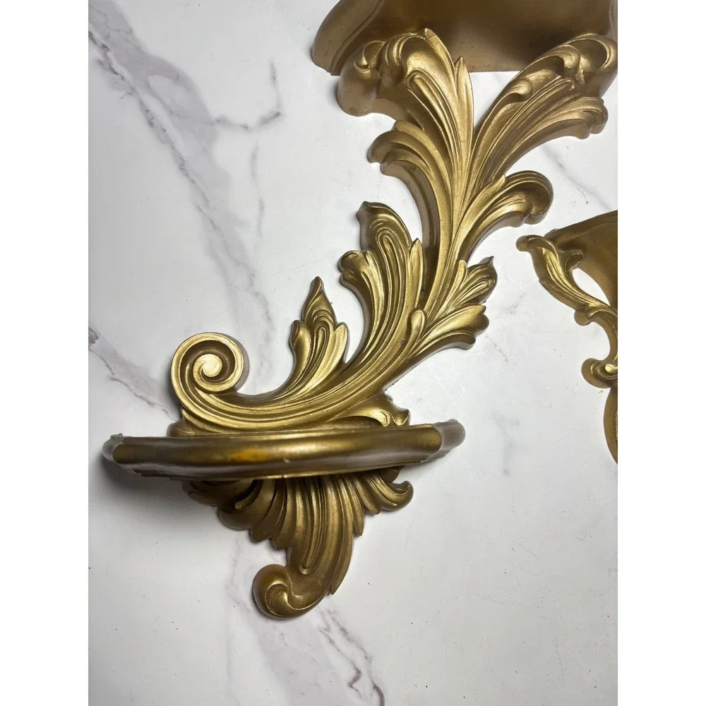 Vintage Gold Wall Shelf and Pocket Planter Set Hollywood Regency Ornate Decor